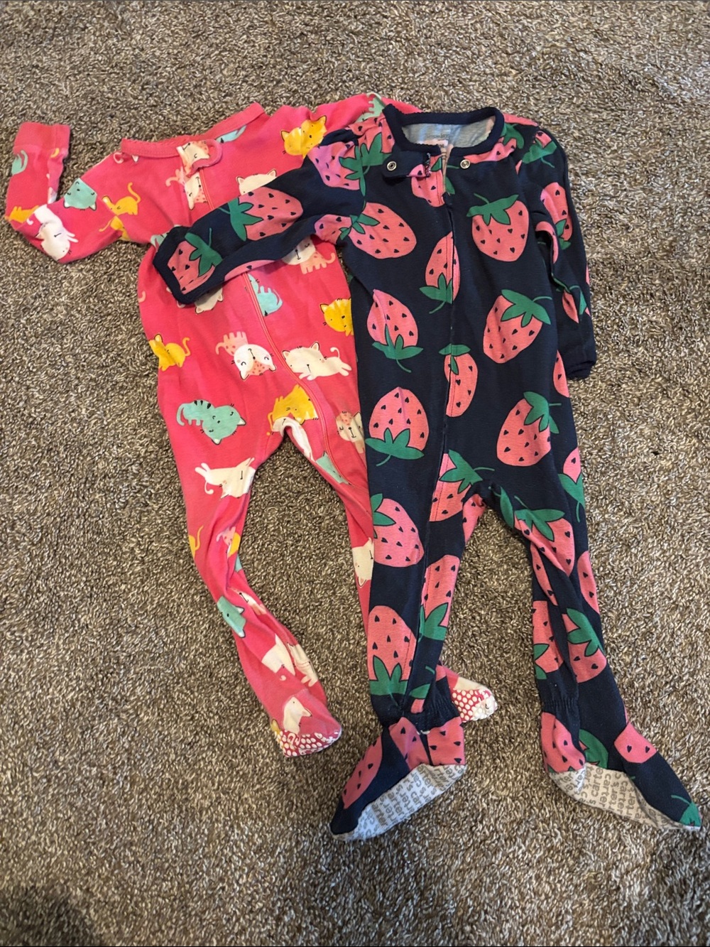 Carter's Navy & Pink Strawberry Print Footed One-Piece Pajamas (2-Pack)